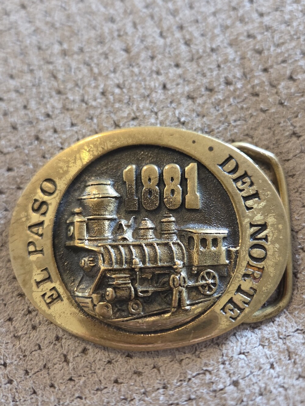 Solid Brass Belt Buckle Vintage 1881 EL PASO DEL NORTE ©1980 Train Locomotive